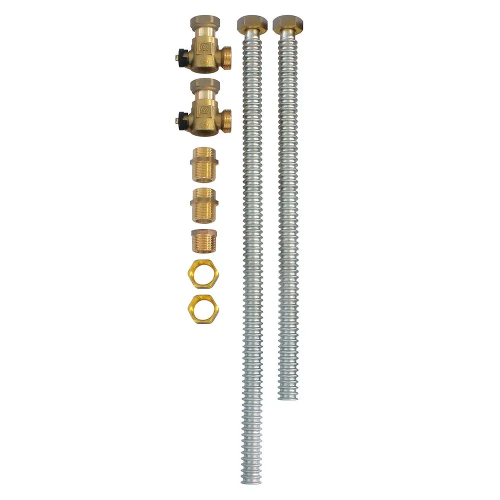 Montageset von Vaillant mit zwei Außengewinden und mehreren Adapter- und Verbindungsteilen aus Messing und verzinktem Stahl für Heizungsanwendungen.